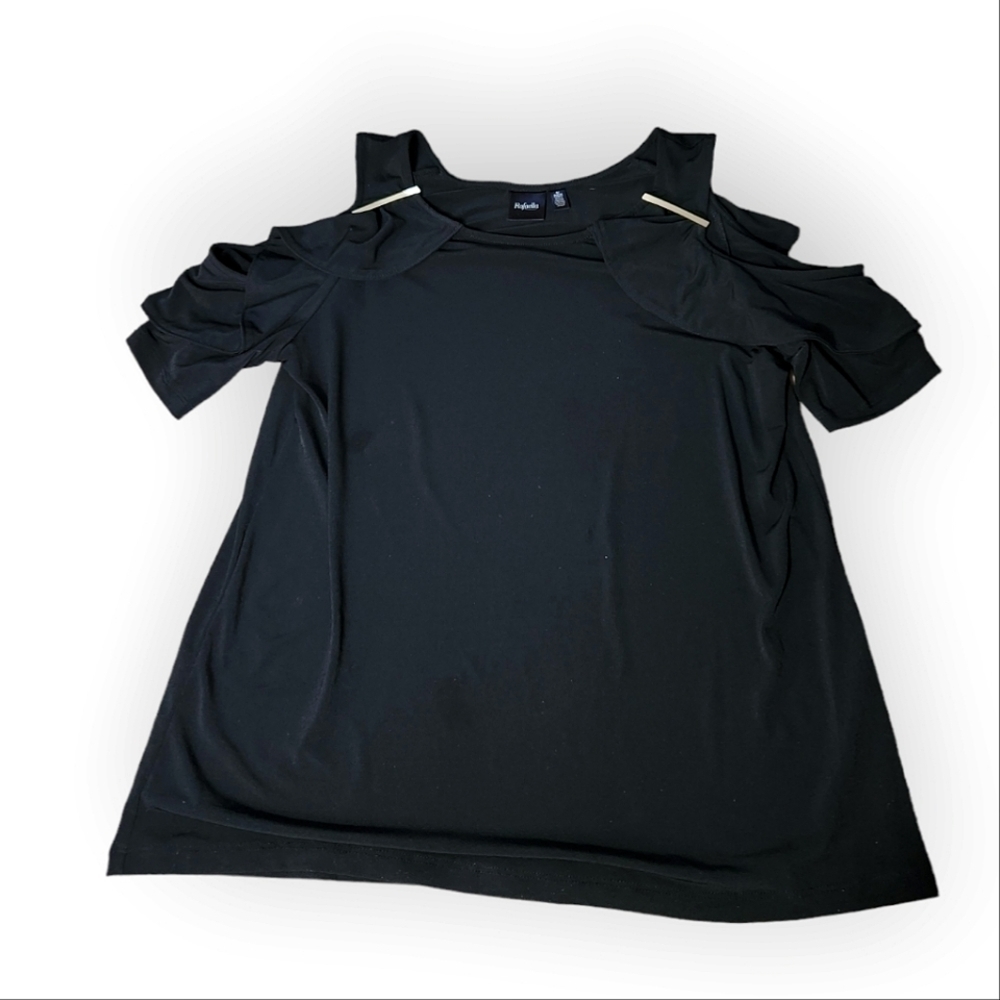 Rafaella Ruffle Cold Shoulder Black Blouse Small